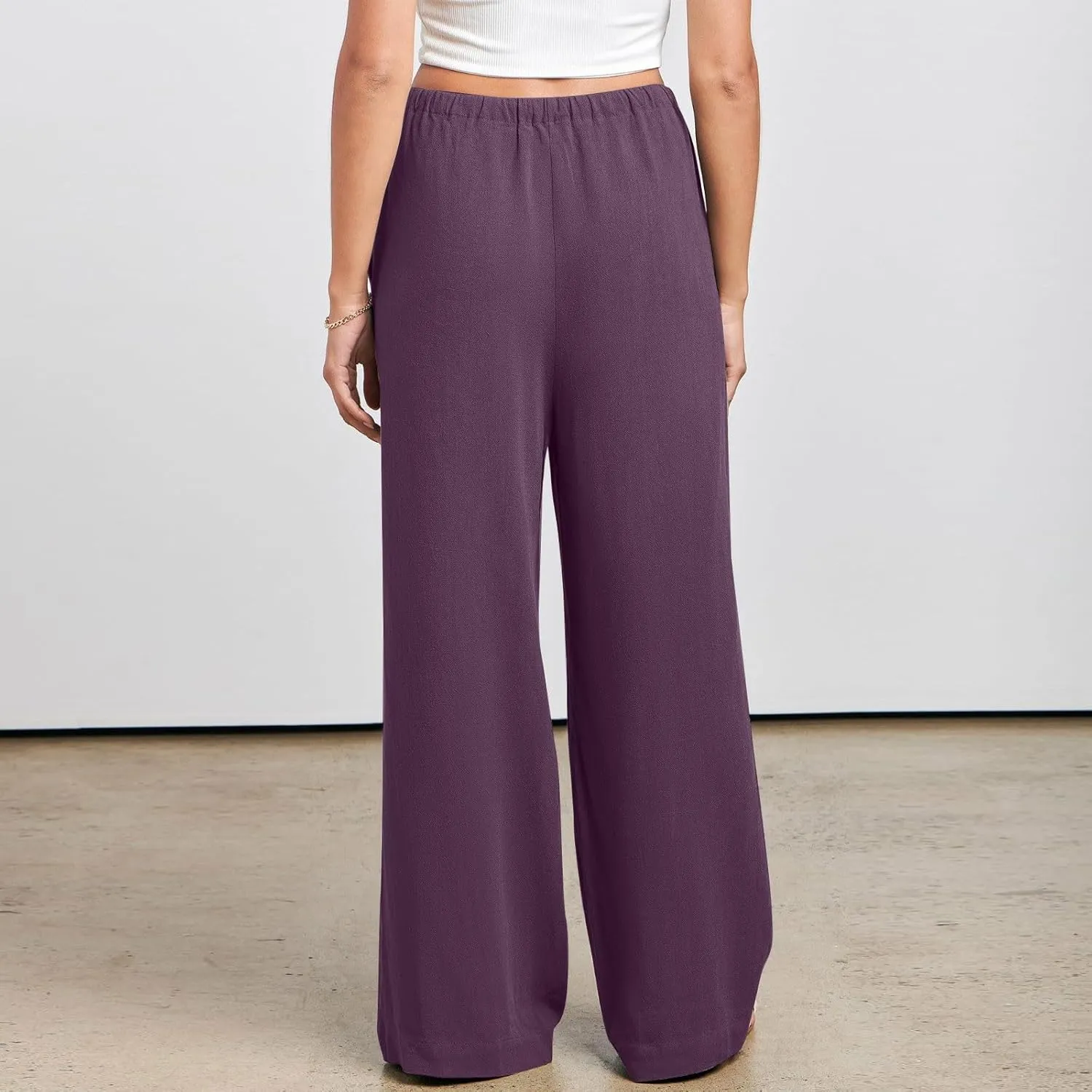 2024 Summer Linen Palazzo Pants Womens Casual Loose Drawstring Beach Palazzo Harem Joggers Pants with Pockets