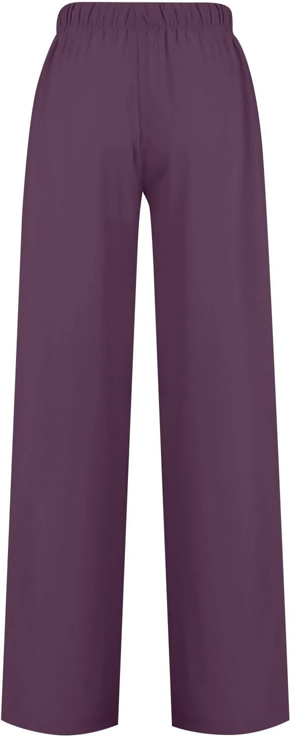 2024 Summer Linen Palazzo Pants Womens Casual Loose Drawstring Beach Palazzo Harem Joggers Pants with Pockets