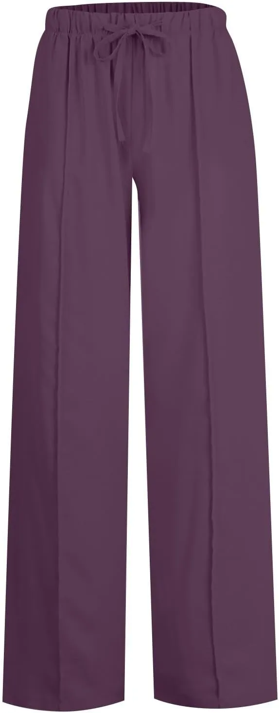 2024 Summer Linen Palazzo Pants Womens Casual Loose Drawstring Beach Palazzo Harem Joggers Pants with Pockets