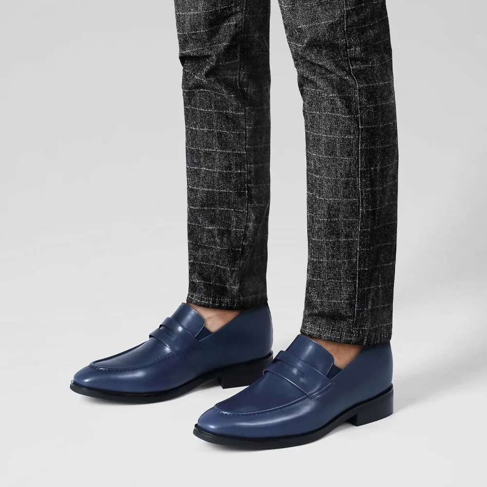 7CM/2.76 Inches CMR CHAMARIPA Elegant Blue Leather Height Increasing Slip-On Loafers