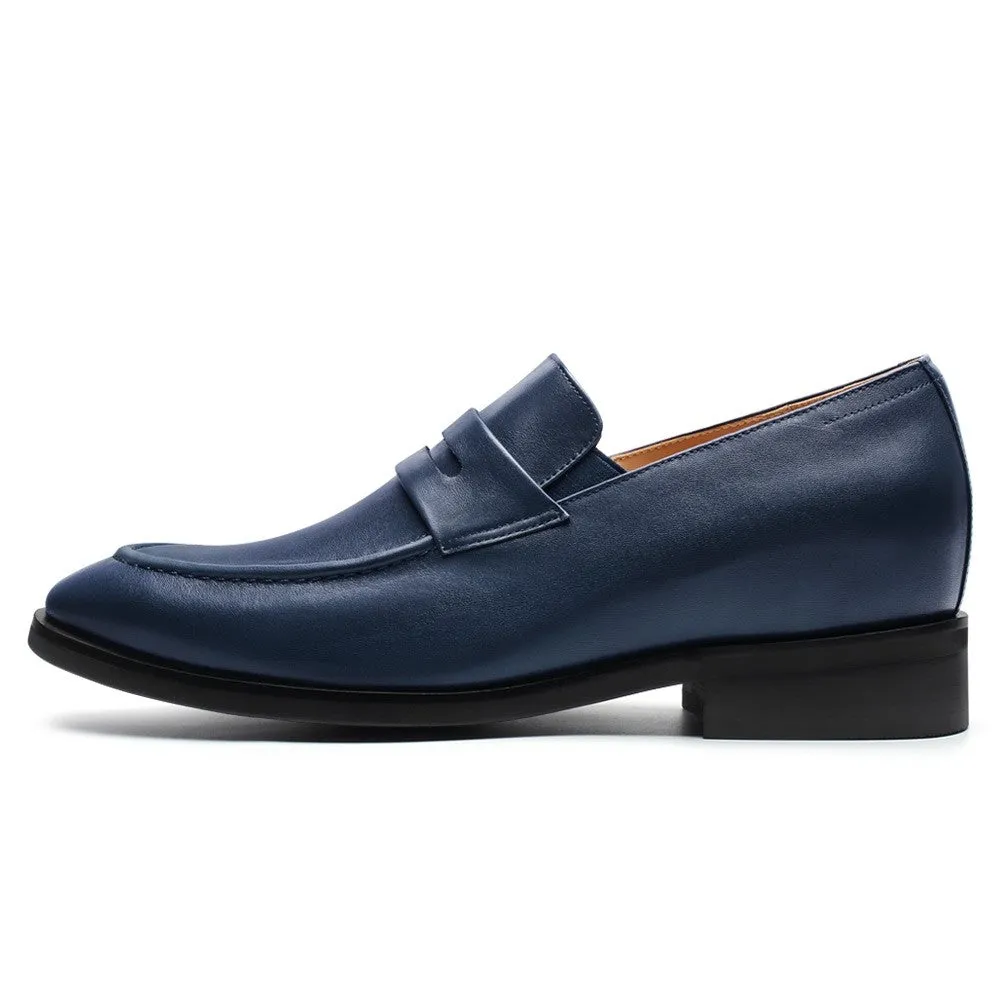 7CM/2.76 Inches CMR CHAMARIPA Elegant Blue Leather Height Increasing Slip-On Loafers