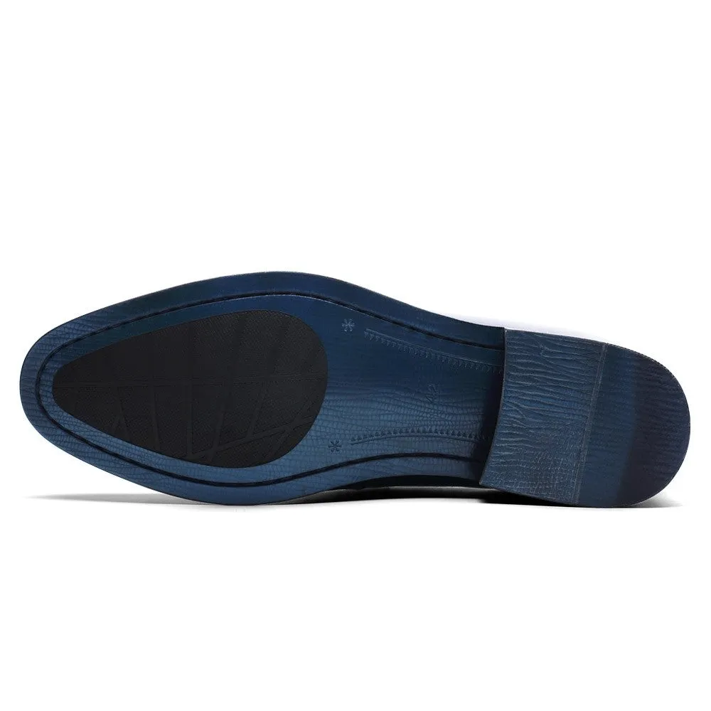 7CM/2.76 Inches CMR CHAMARIPA Elegant Blue Leather Height Increasing Slip-On Loafers