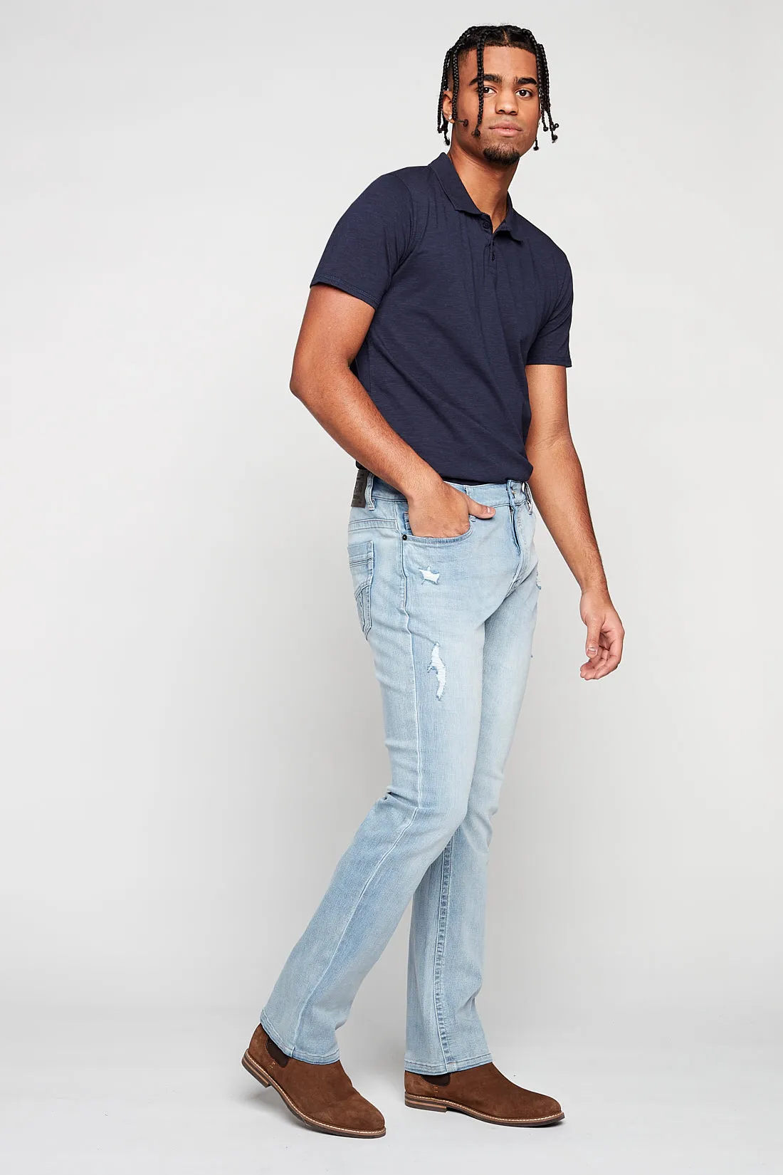 ALLAN (3011 Series) - Classic 5 Pocket Bootcut Jean - Blue Bleach Denim