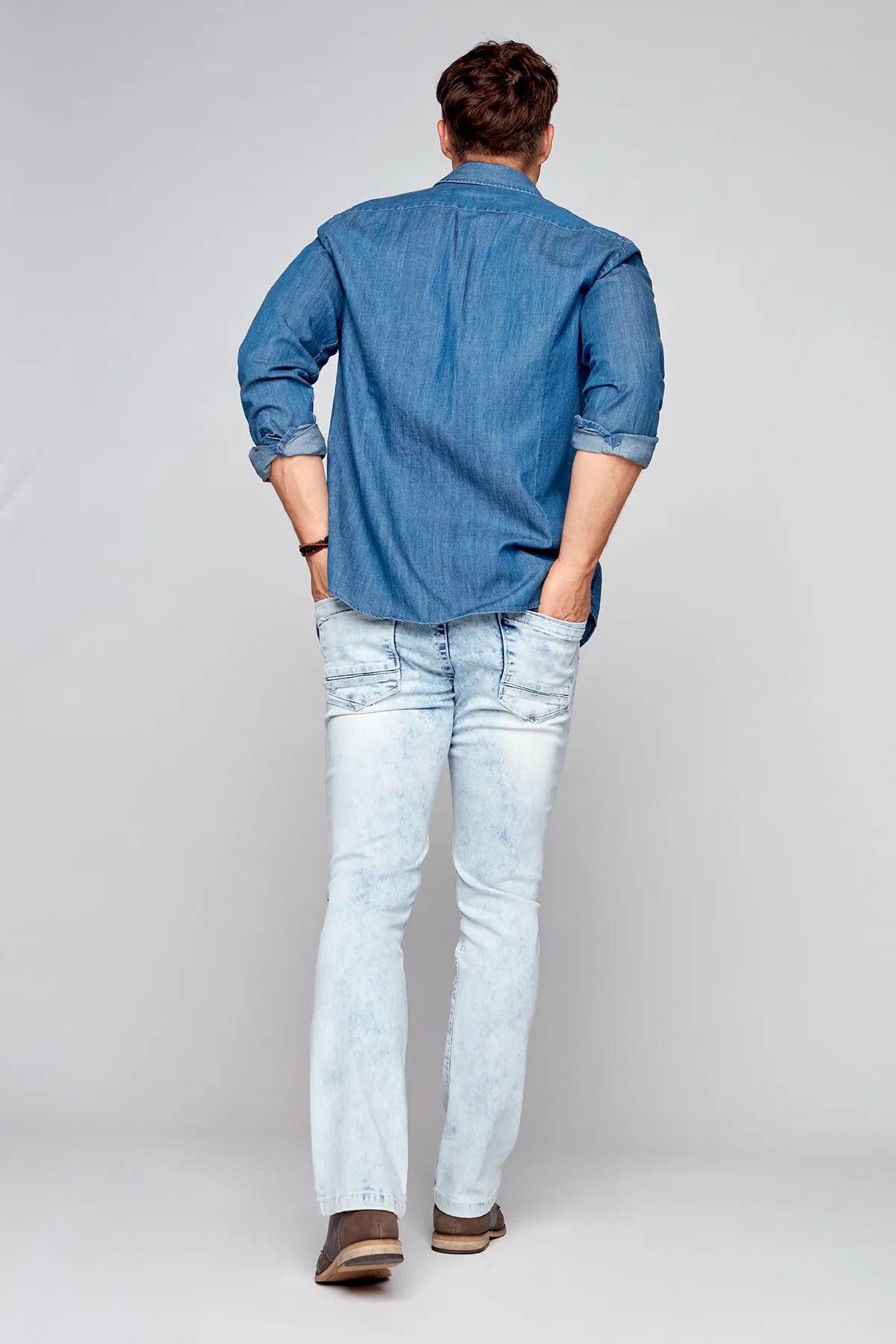 ALLAN (3011 Series) - Classic 5 Pocket Bootcut Jean - Light Indigo Acid Denim