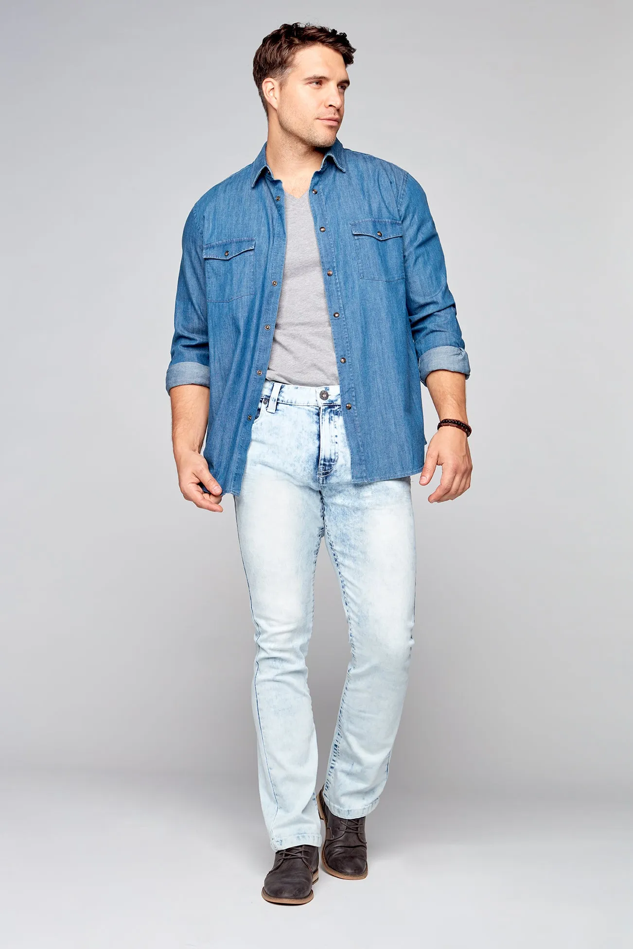 ALLAN (3011 Series) - Classic 5 Pocket Bootcut Jean - Light Indigo Acid Denim