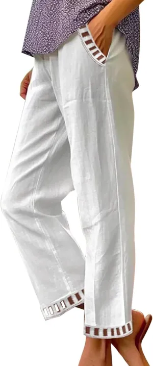 Capris Pants for Women Wide Leg Drawstring High Waist Straight Leg Casual Pants Comfy Oversized Summer Trousers with Pockets
