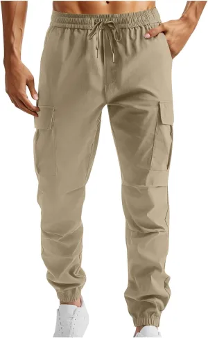 Cargo Pants for Men Relaxed Fit Stretch Workout Joggers Chino Outdoor Hiking Pants Lightweight Drawstring Sweatpants