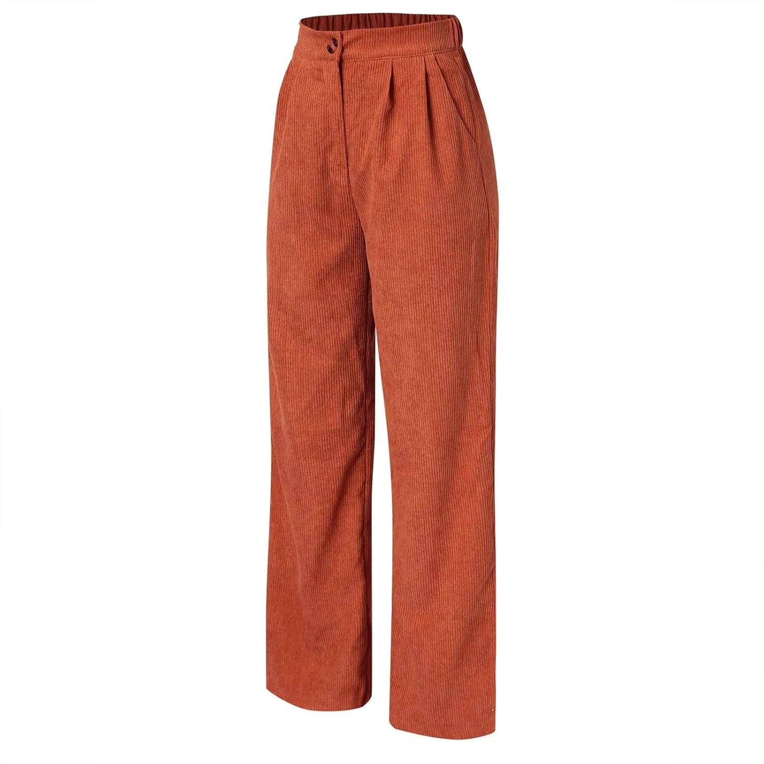 Casual Straight Pants for Women Solid Color Wide Leg Baggy Pant Loose Fit High Rise Elastic Waist Trouser with Pocket