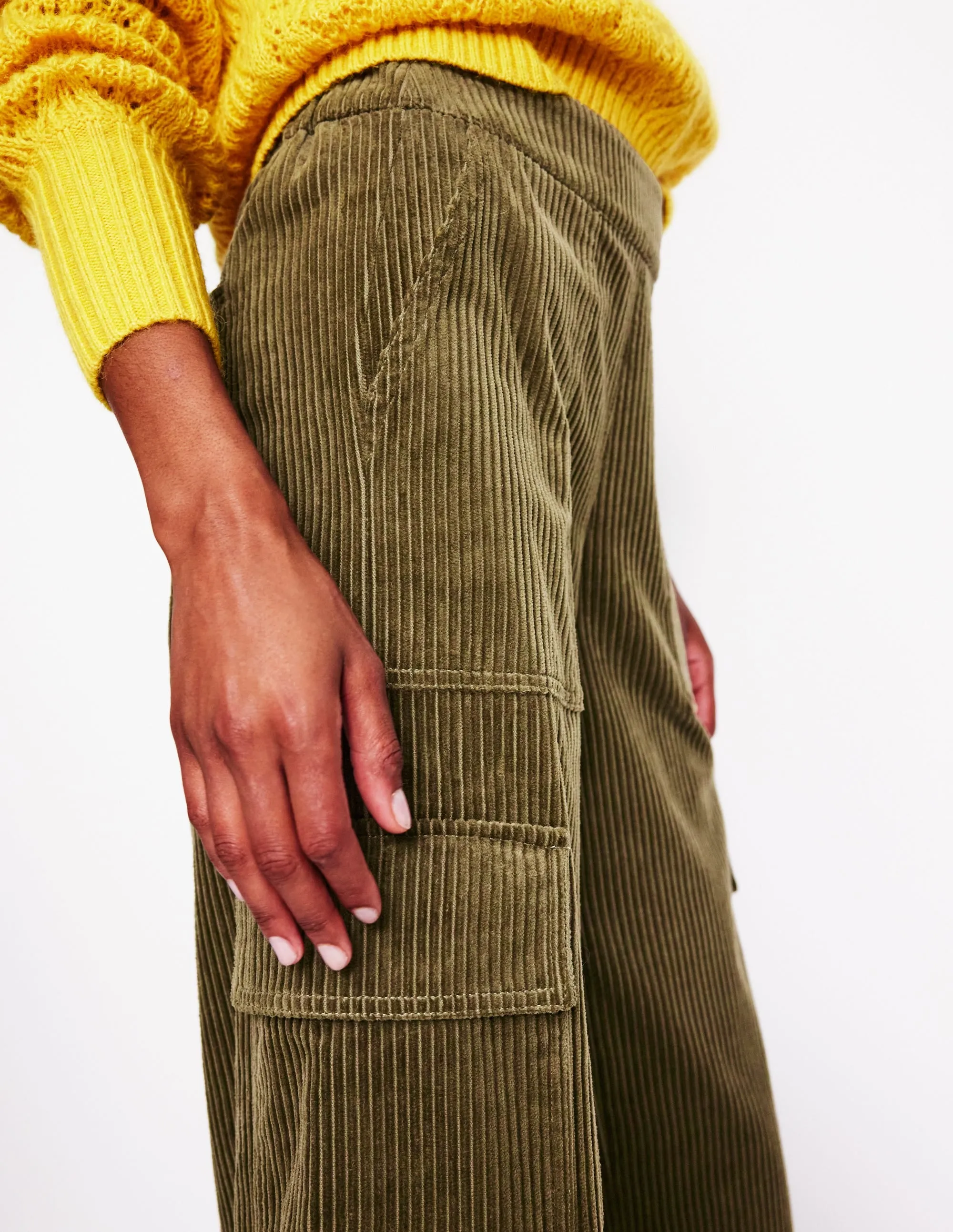 Cord Pull-on Trousers-Olive Khaki