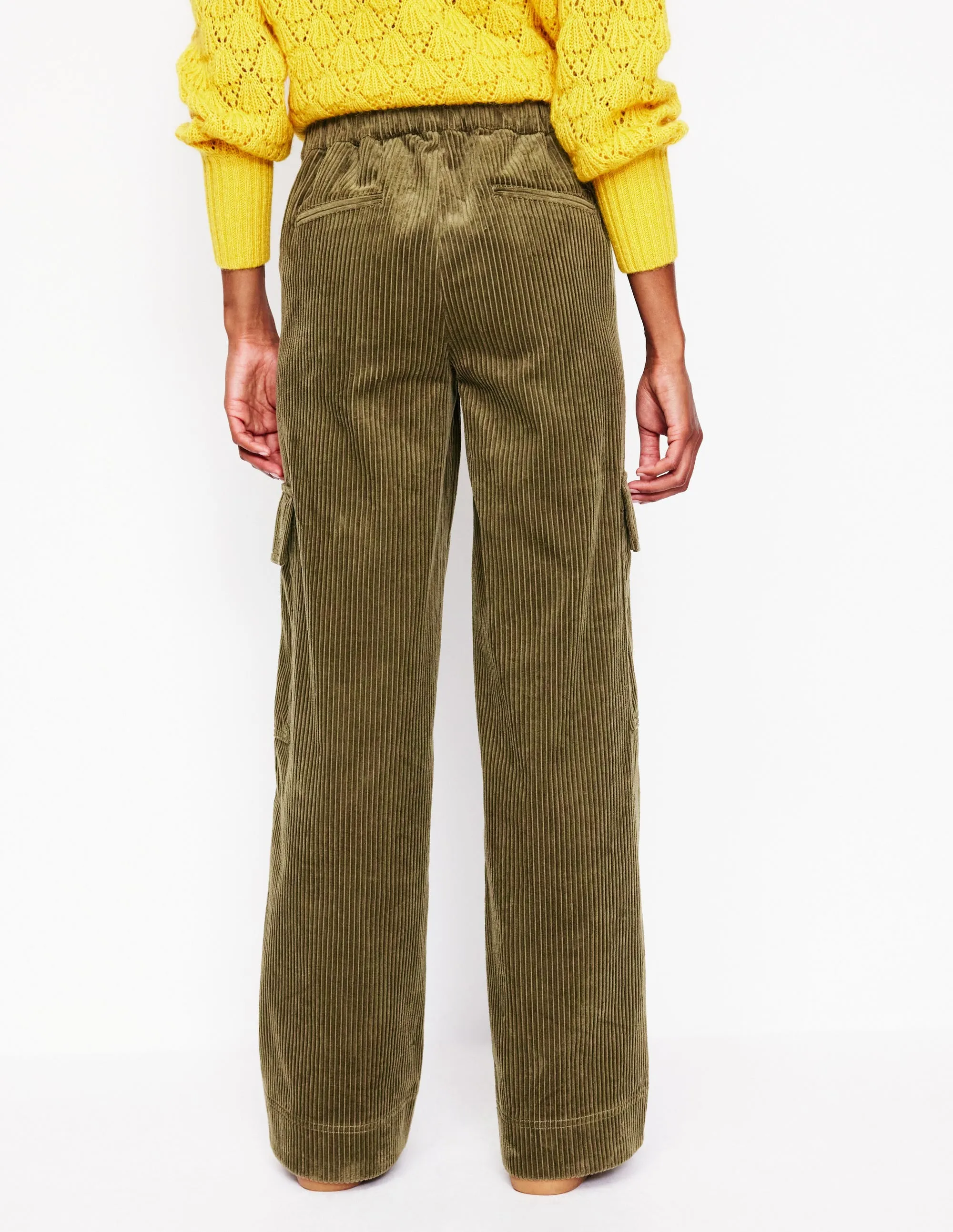 Cord Pull-on Trousers-Olive Khaki