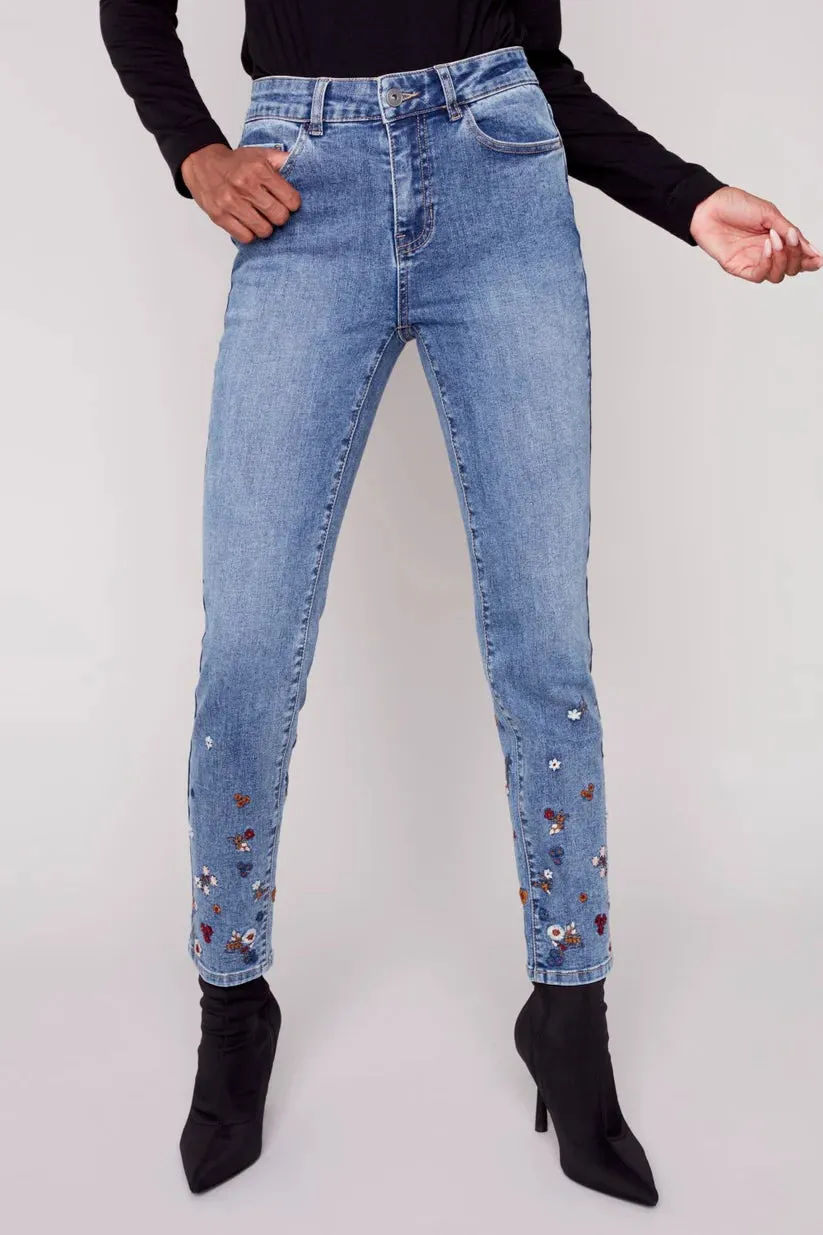 FLORAL EMBROIDERED JEANS