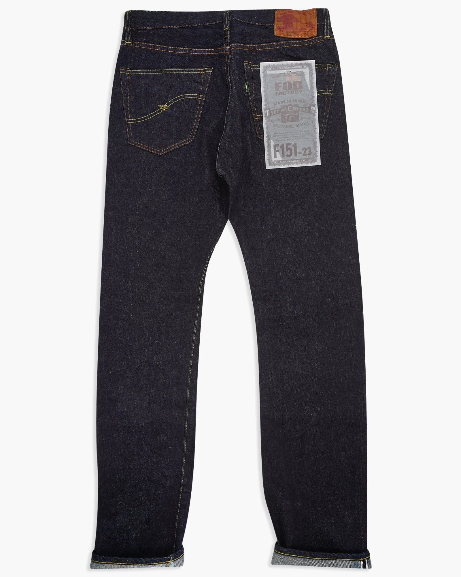 FOB Factory F151-23 14.75oz Supima Selvedge XX 5P Slim Straight Mens Jeans - Onewash