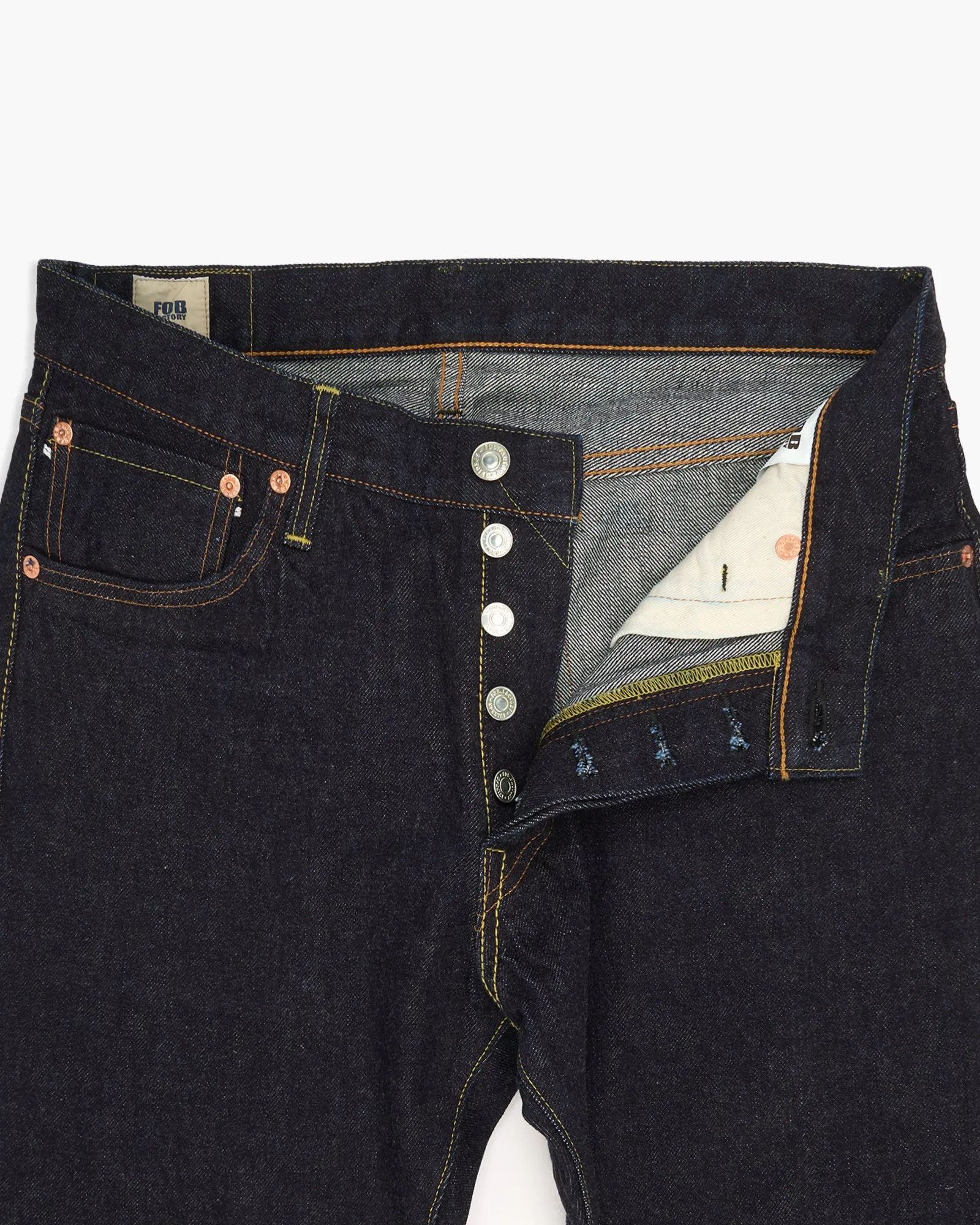 FOB Factory F151-23 14.75oz Supima Selvedge XX 5P Slim Straight Mens Jeans - Onewash