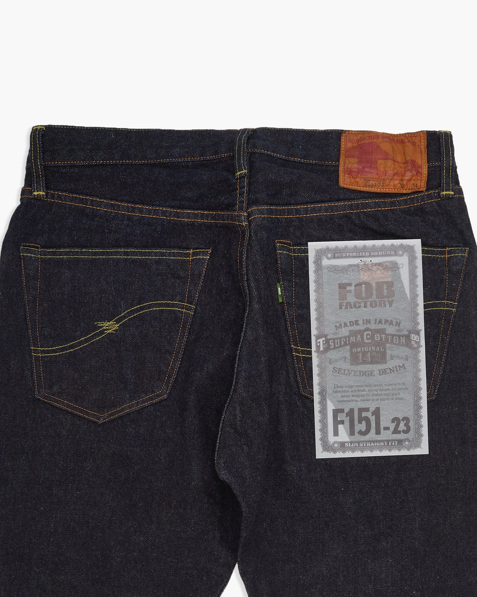 FOB Factory F151-23 14.75oz Supima Selvedge XX 5P Slim Straight Mens Jeans - Onewash