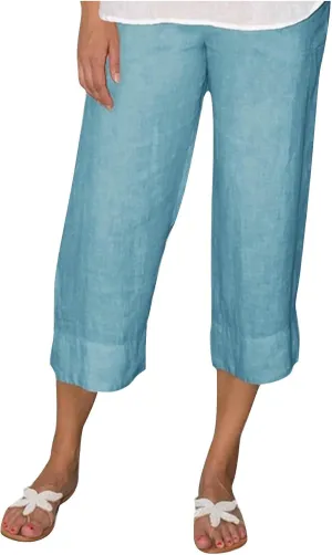 FZYLQY Womens Casual Cotton Linen Capris with Elastic Waist and Pockets Relaxed Fit Trousers for Spring and Summer 2025