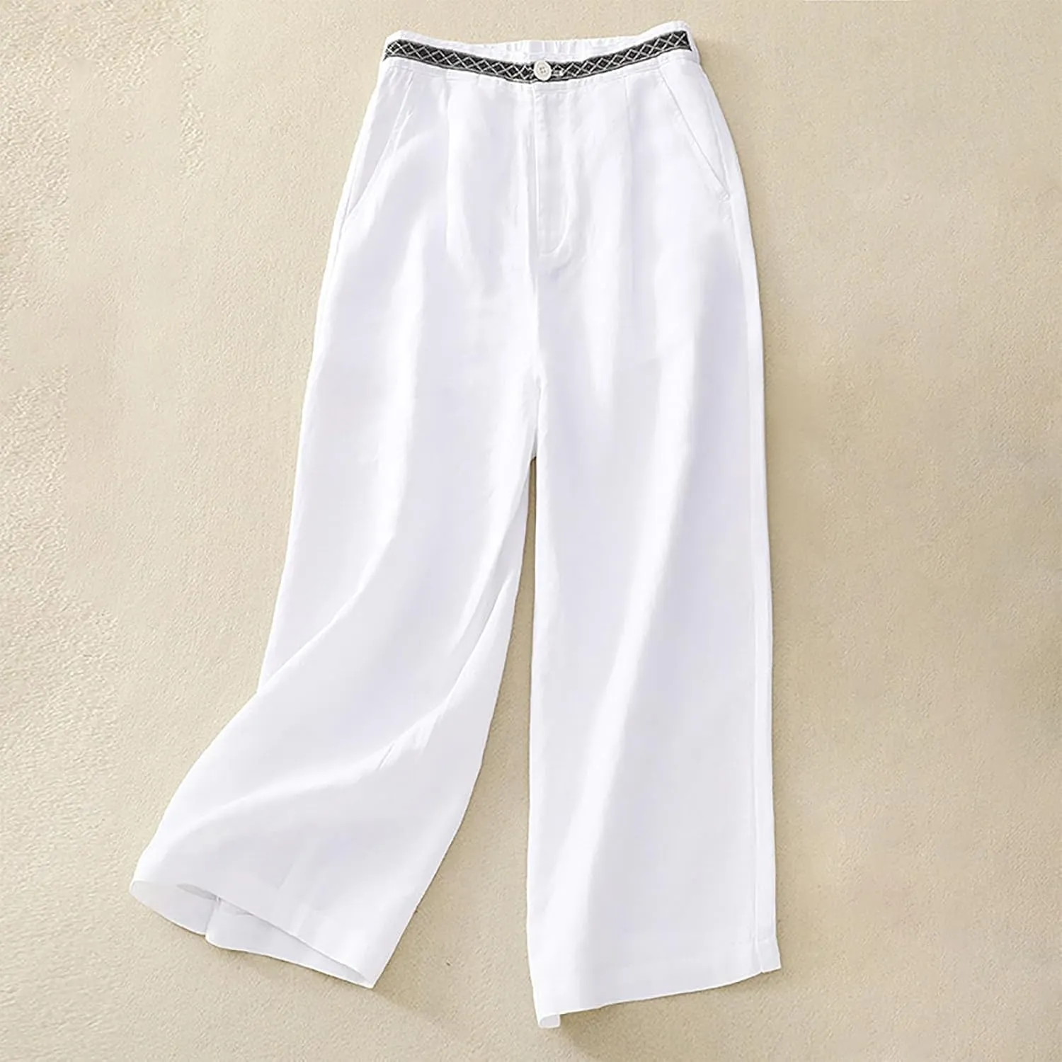 FZYLQY Womens Summer Pants Cotton Linen Loose Fit Trousers with Pockets 2025 Casual Elastic Waist Wide Leg Pants Trousers