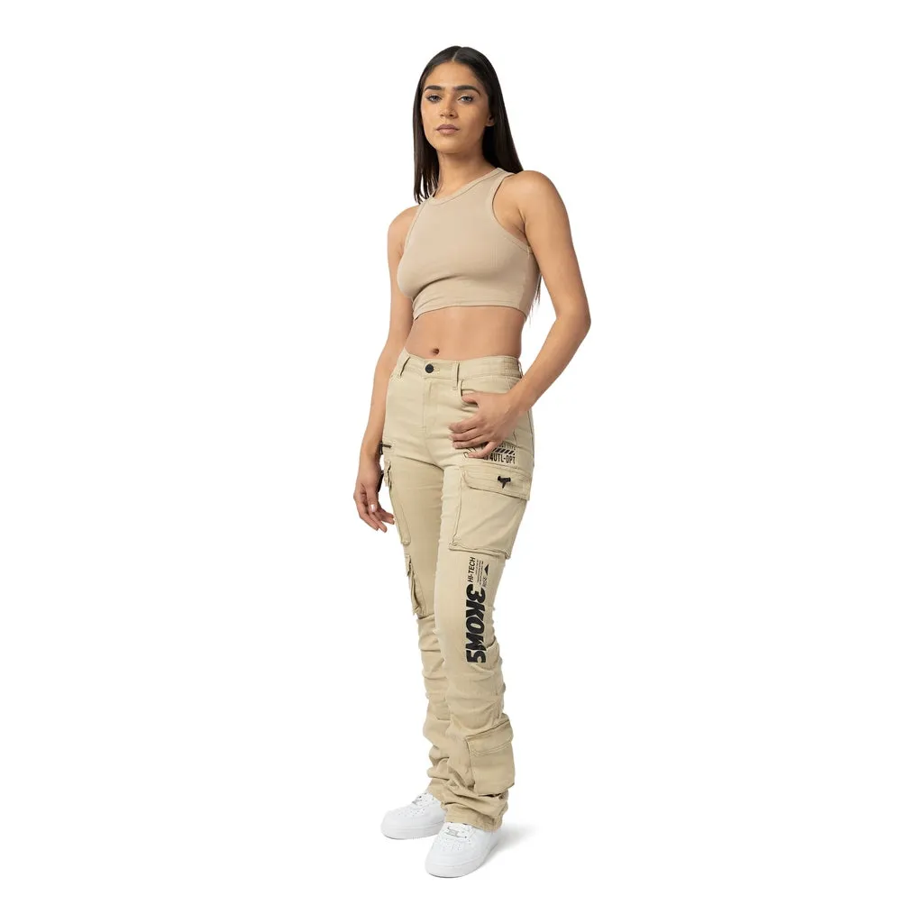 High Rise Stacked Utility Twill Pants - Cappuccino