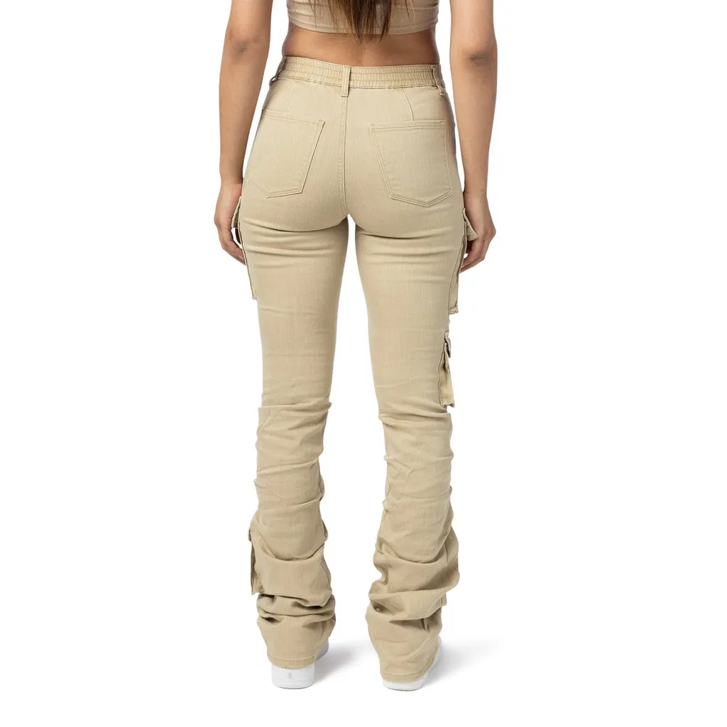 High Rise Stacked Utility Twill Pants - Cappuccino