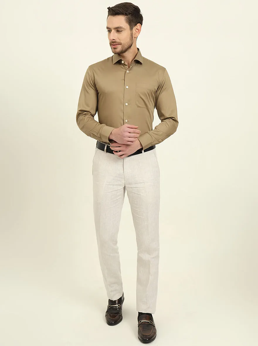 Khaki Solid Slim Fit Formal Shirt | Metal