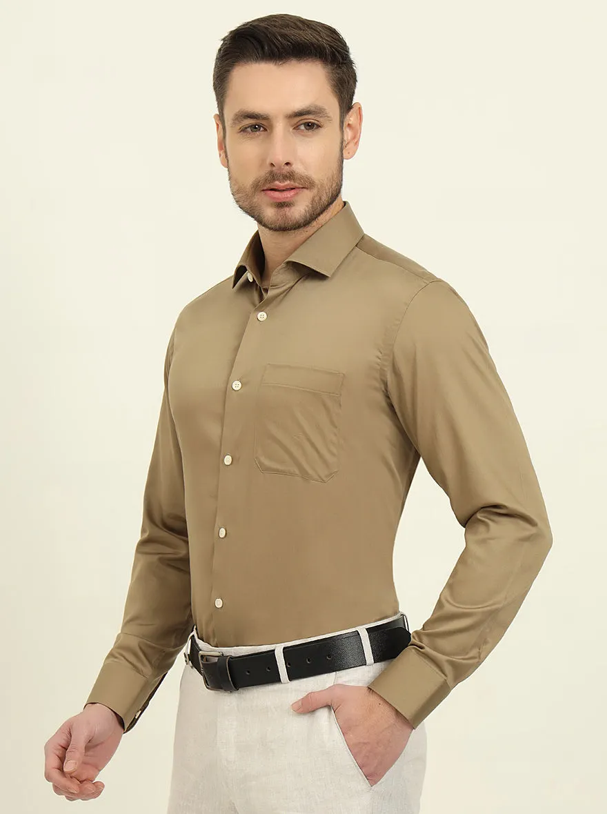 Khaki Solid Slim Fit Formal Shirt | Metal
