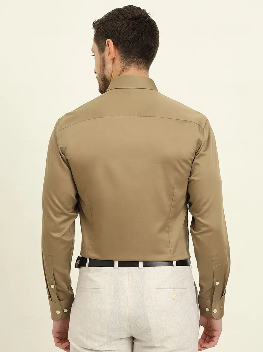 Khaki Solid Slim Fit Formal Shirt | Metal