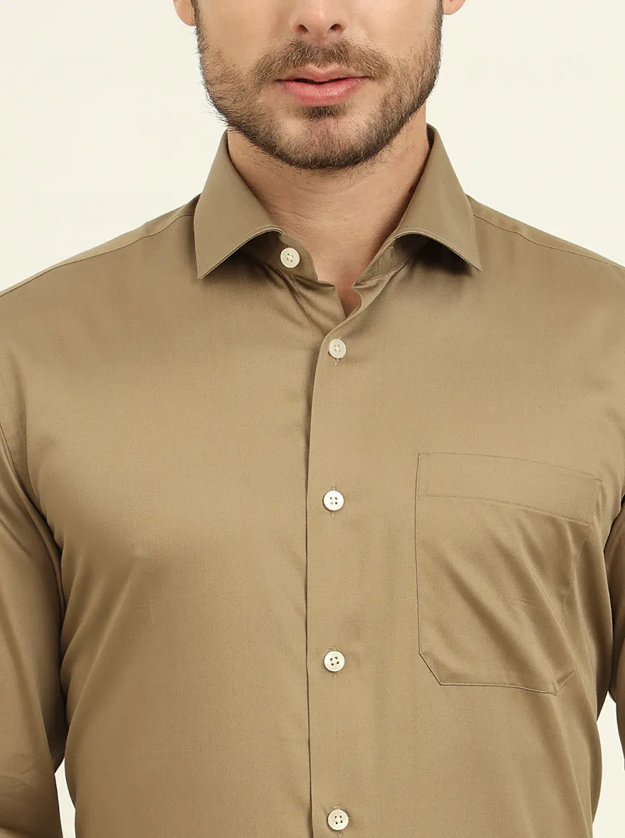 Khaki Solid Slim Fit Formal Shirt | Metal