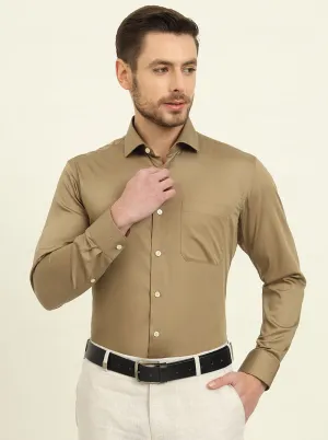 Khaki Solid Slim Fit Formal Shirt | Metal