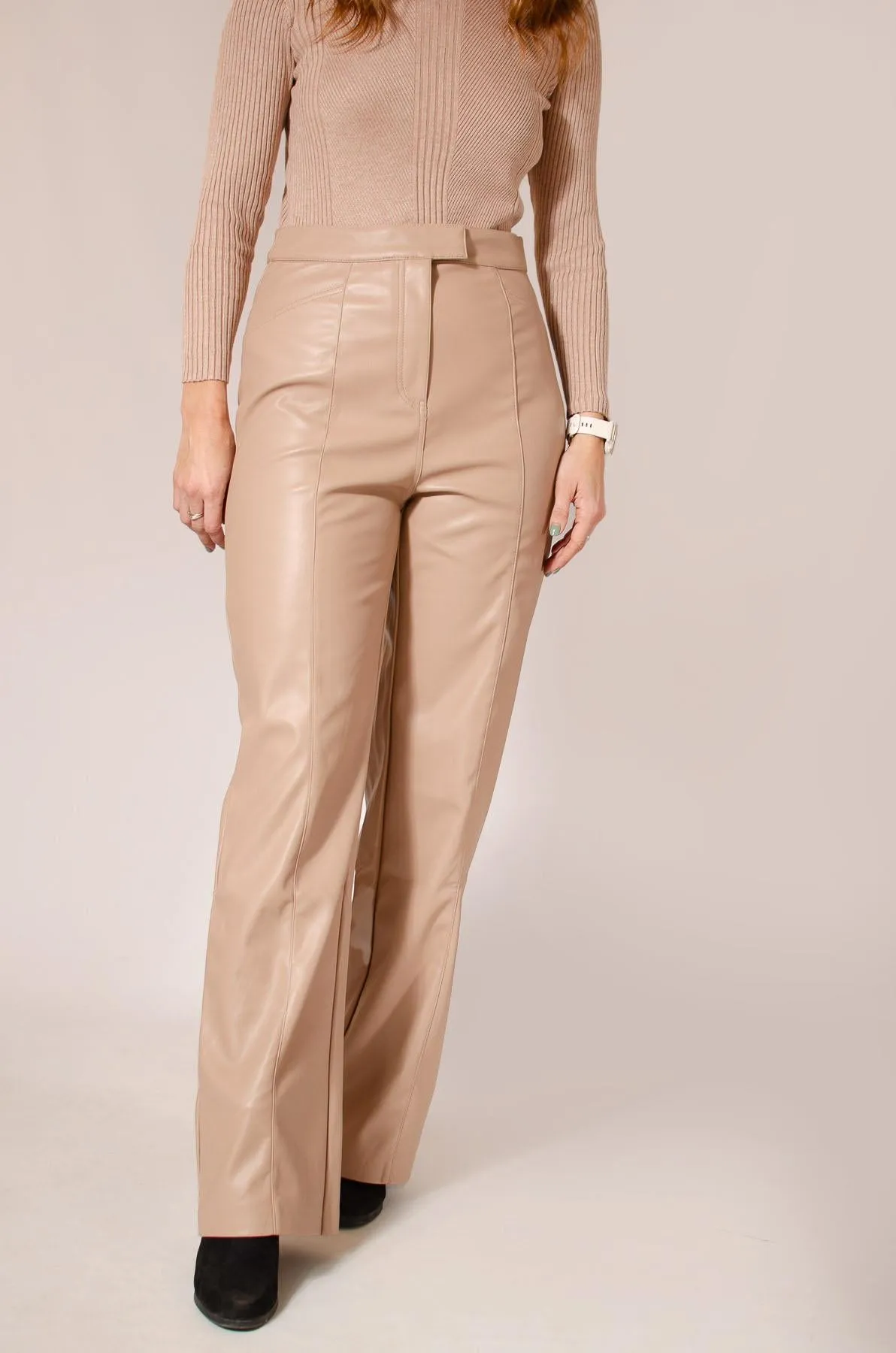 Leather Look Wide Leg Trousers