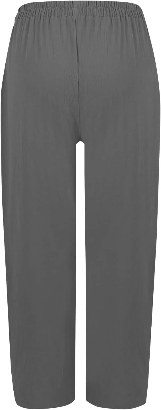 Linen Pants for Women Summer High Waist Palazzo Pants Wide Leg Plus Size Pant Lounge Trousers with Pockets (S-2Xl)