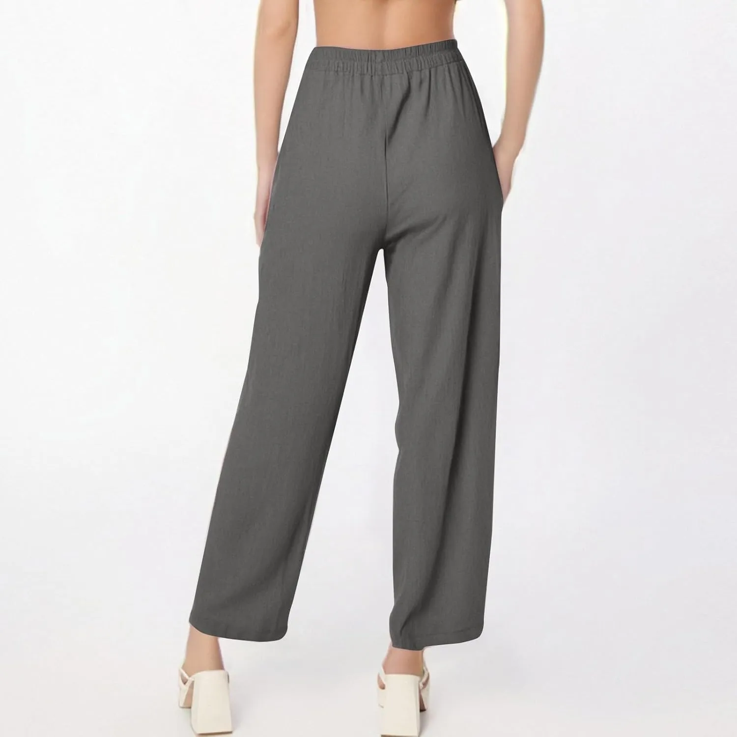 Linen Pants for Women Summer High Waist Palazzo Pants Wide Leg Plus Size Pant Lounge Trousers with Pockets (S-2Xl)