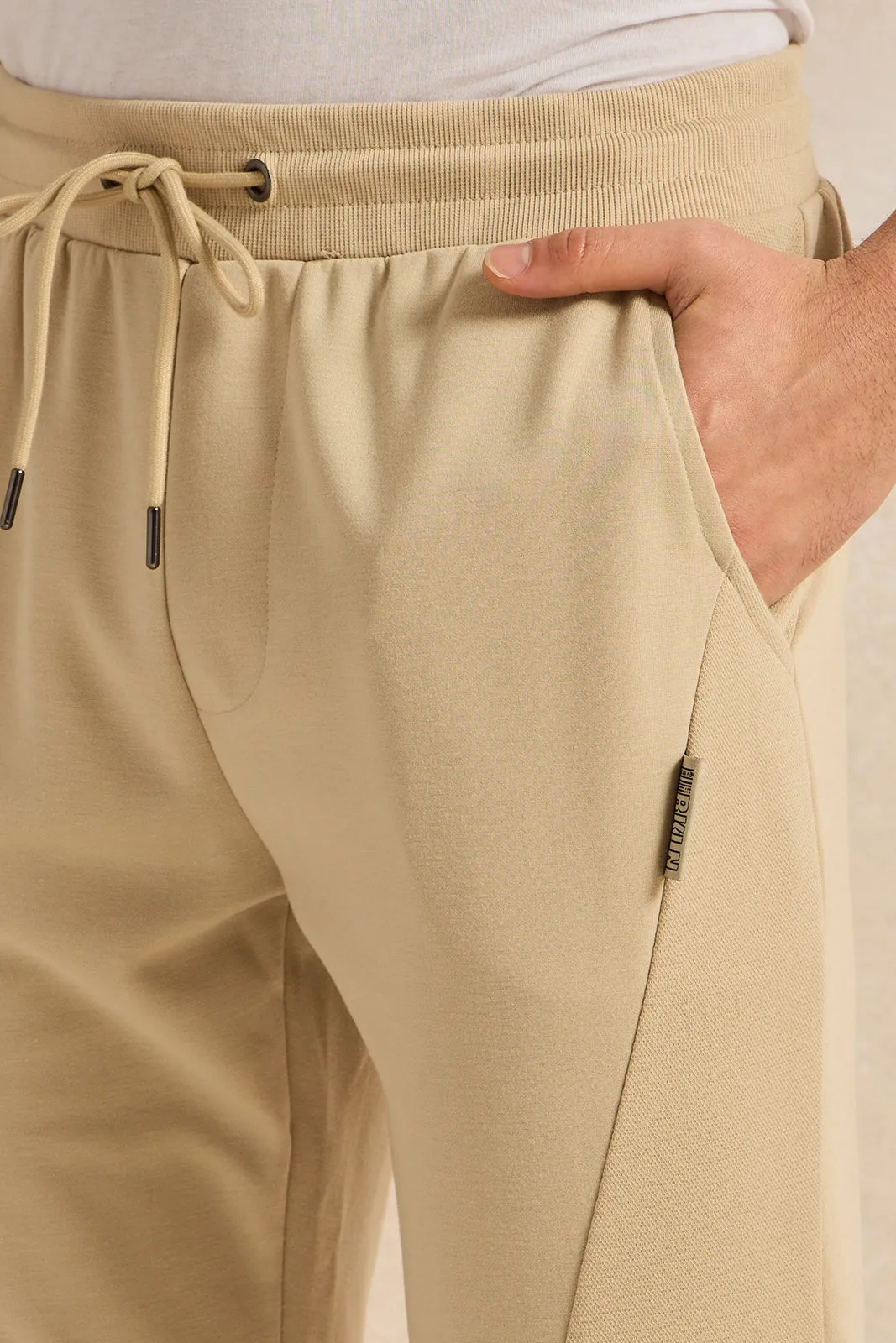 Men Beige Solid Track Pants