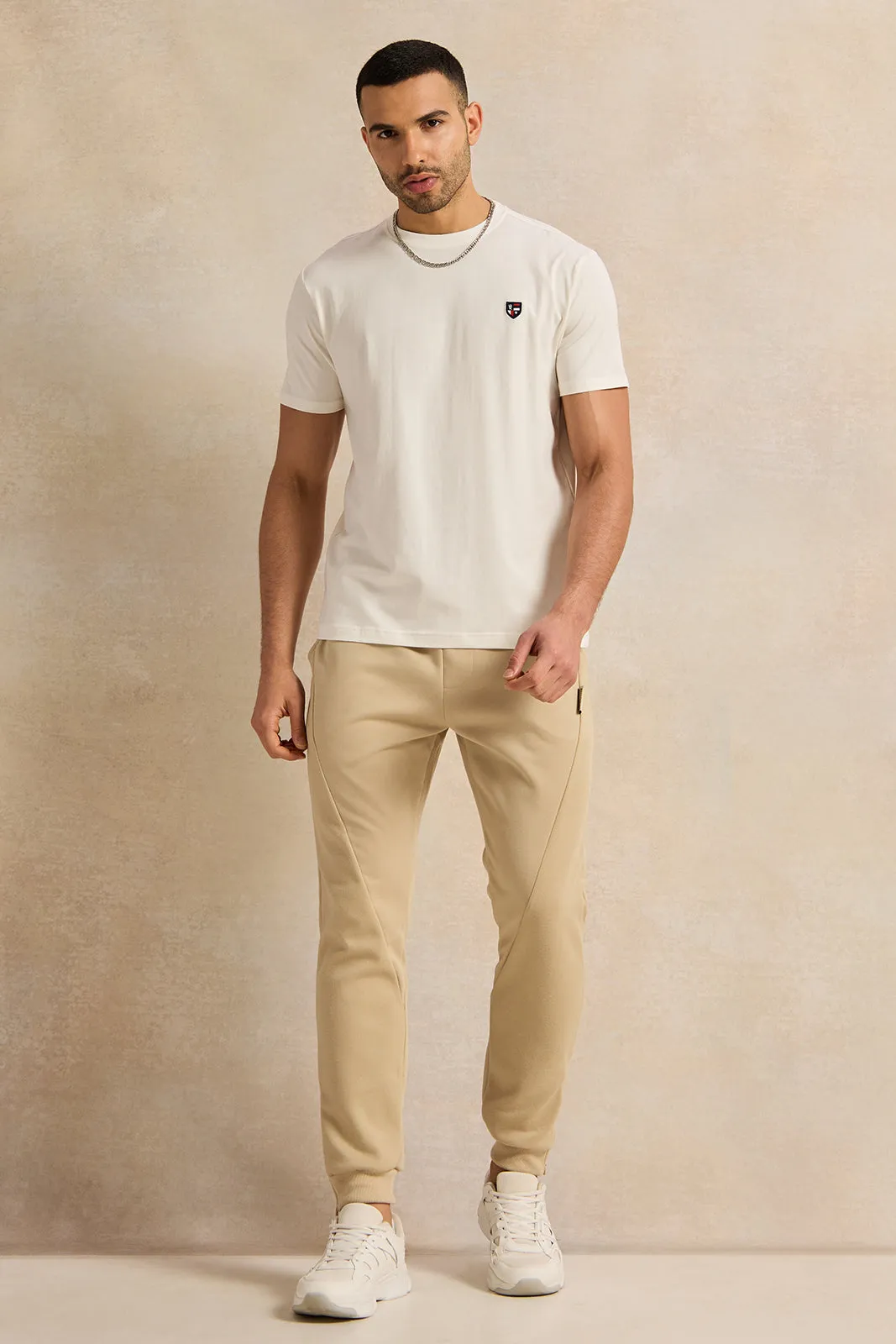 Men Beige Solid Track Pants