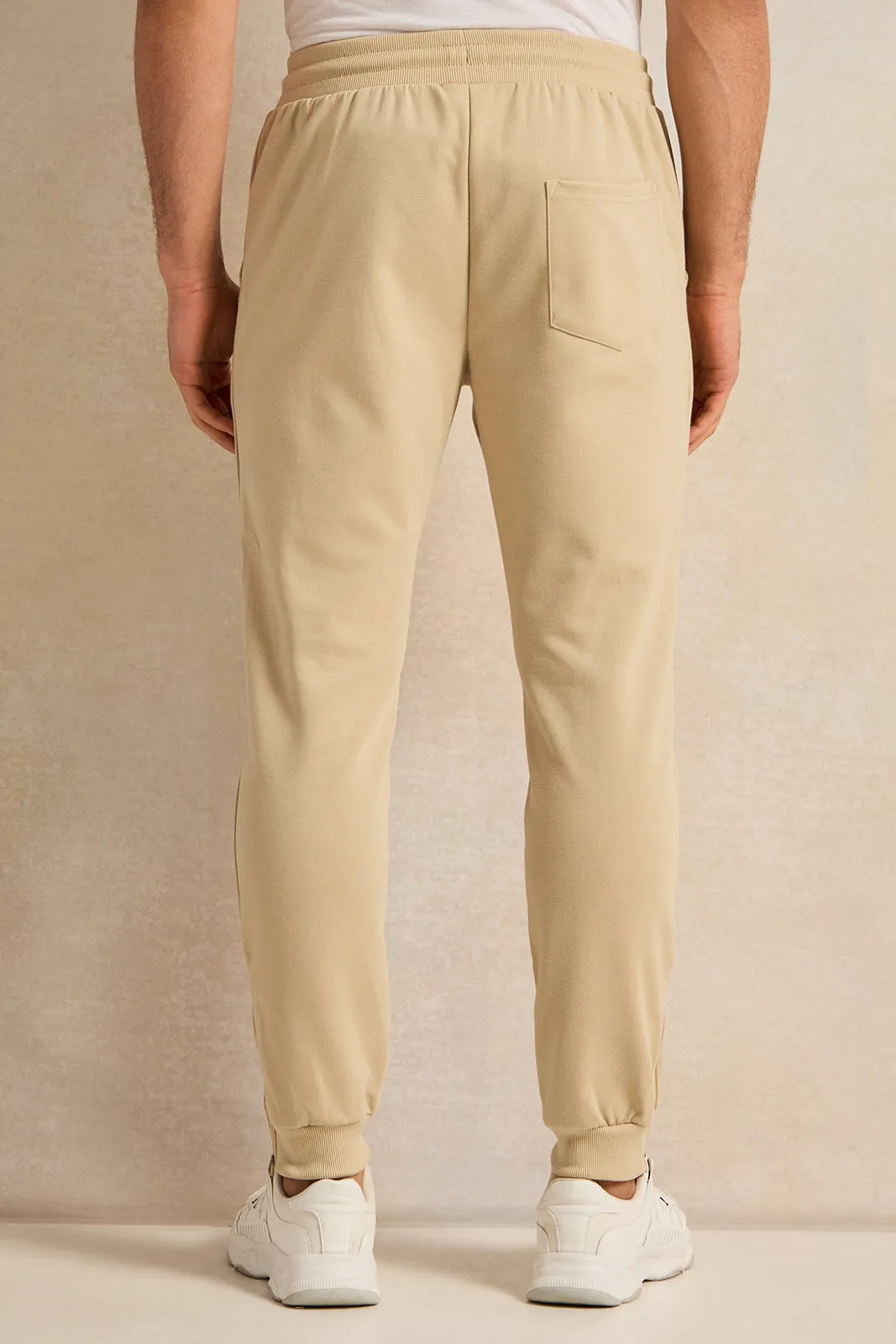 Men Beige Solid Track Pants