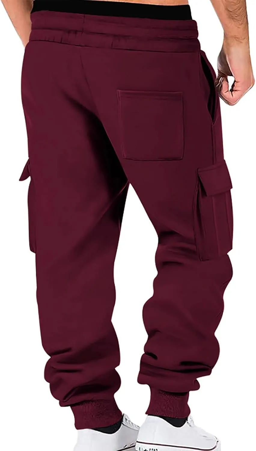 Mens Casual Jogger Pants, Relaxed Fit Cargo Pants, Casual Solid Drawstring Sweatpants Hiking Outdoor Twill Sport Pants