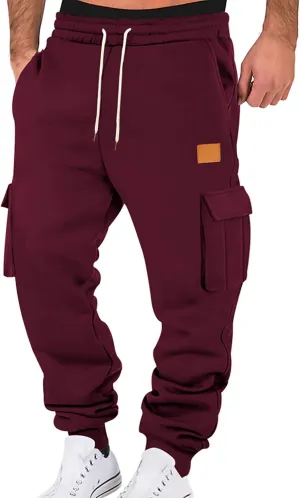 Mens Casual Jogger Pants, Relaxed Fit Cargo Pants, Casual Solid Drawstring Sweatpants Hiking Outdoor Twill Sport Pants