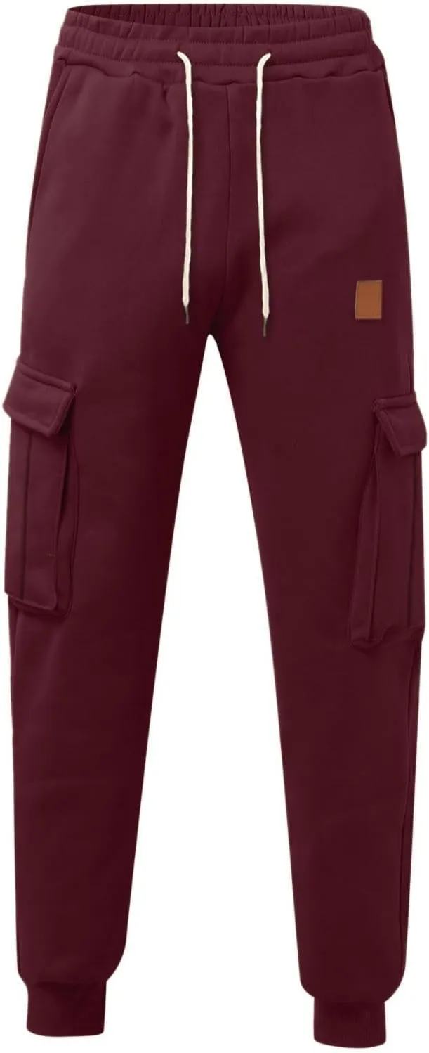 Mens Casual Jogger Pants, Relaxed Fit Cargo Pants, Casual Solid Drawstring Sweatpants Hiking Outdoor Twill Sport Pants