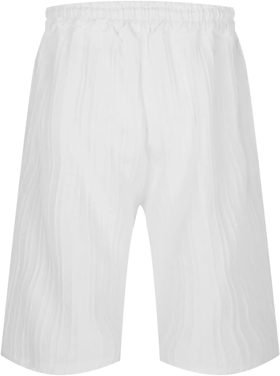 Men's Linen Cargo Shorts Summer Casual Elastic Waist Drawstring Beach Shorts with Pockets Lightweight