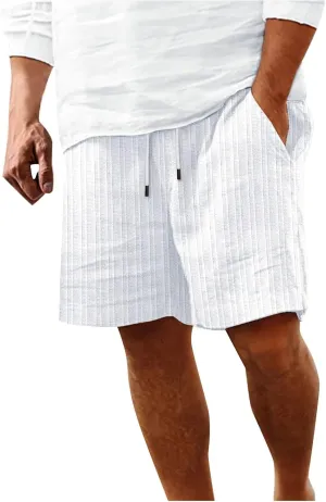 Men's Linen Cargo Shorts Summer Casual Elastic Waist Drawstring Beach Shorts with Pockets Lightweight