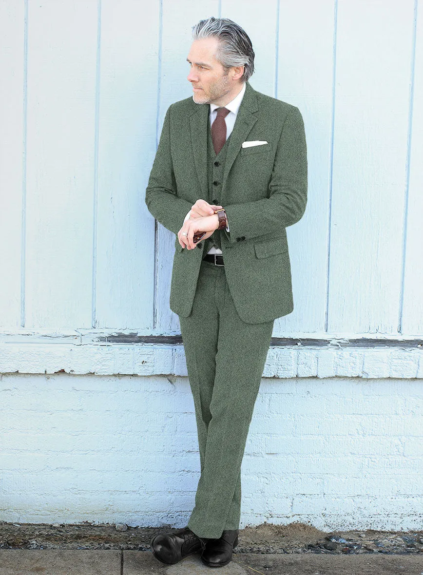 Naples Wide Herringbone Sage Green Tweed Suit