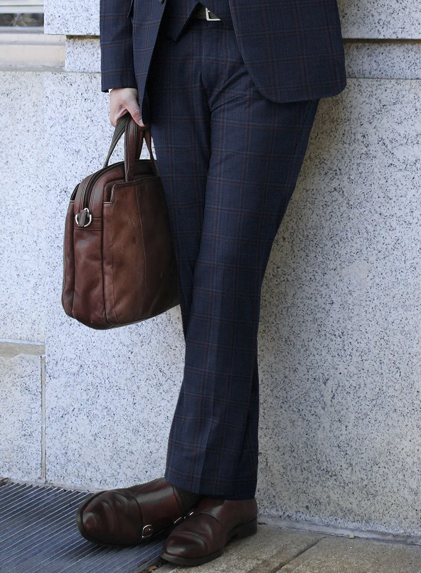 Reda Cinder Blue Checks Wool Pants