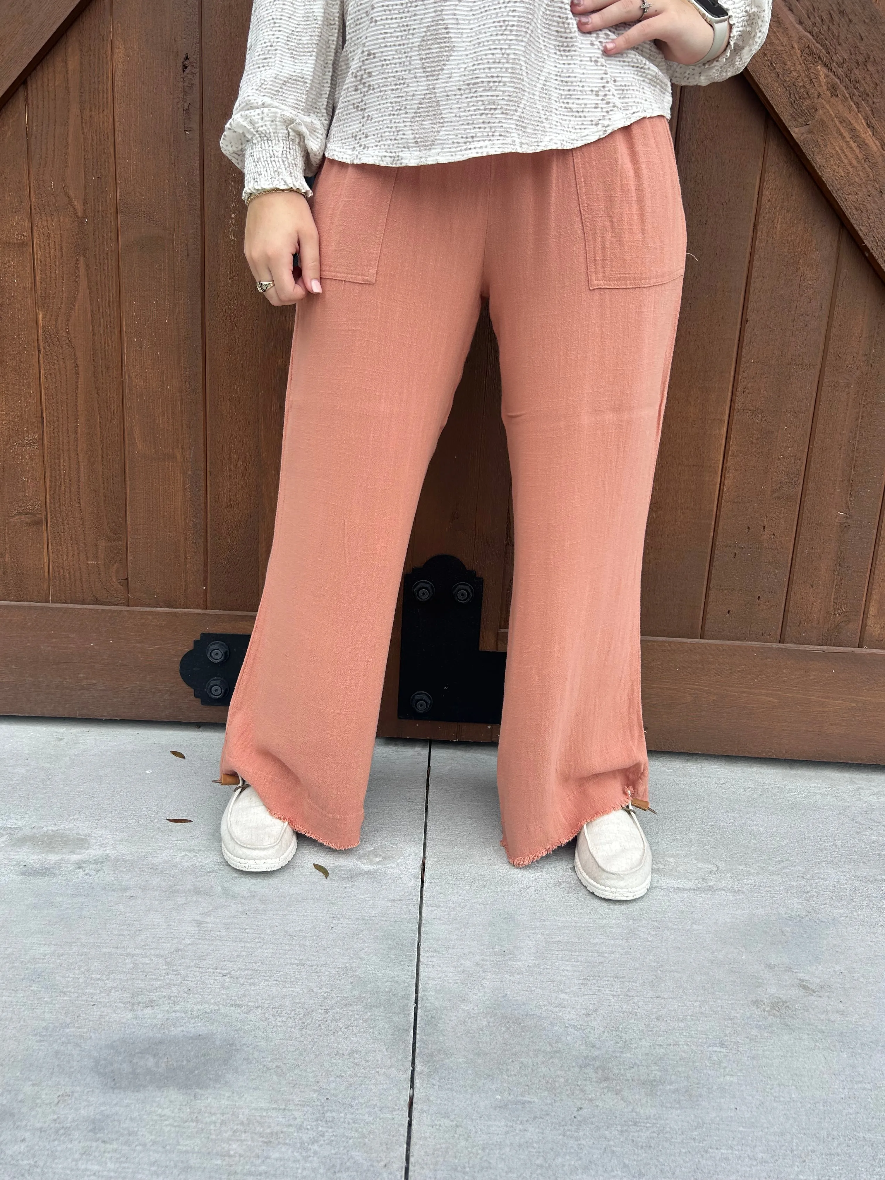 Rustic Clay Frayed Pants