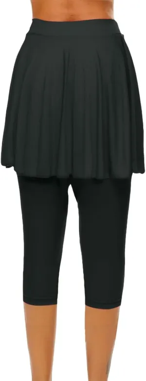 Skirted Leggings for Women 2025 Plus Size Tennis Golf Short Skort Capris Gym Tennis Yoga Athletic Legging with Skirts