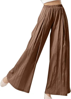 Sweatpants Women Pleated Wide Leg Pants with Pockets Casual Elastic Waist Cotton Linen Straight Leg Pants