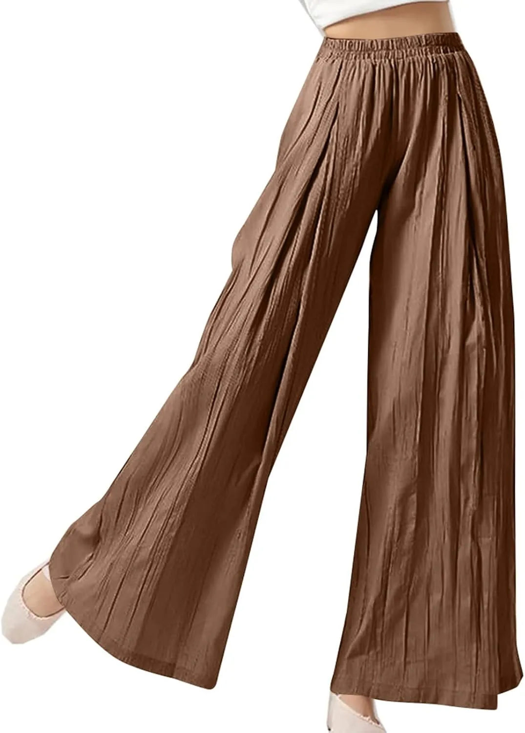 Sweatpants Women Pleated Wide Leg Pants with Pockets Casual Elastic Waist Cotton Linen Straight Leg Pants