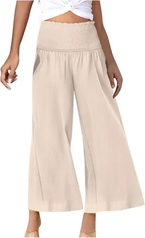 Wide Leg Palazzo Pants for Women High Waisted Flowy Trousers Casual Loose Lounge Pant Summer Wide Leg Palazzo Capris