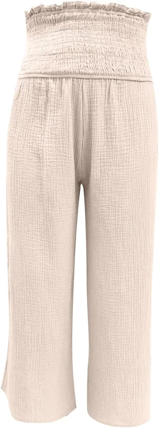 Wide Leg Palazzo Pants for Women High Waisted Flowy Trousers Casual Loose Lounge Pant Summer Wide Leg Palazzo Capris