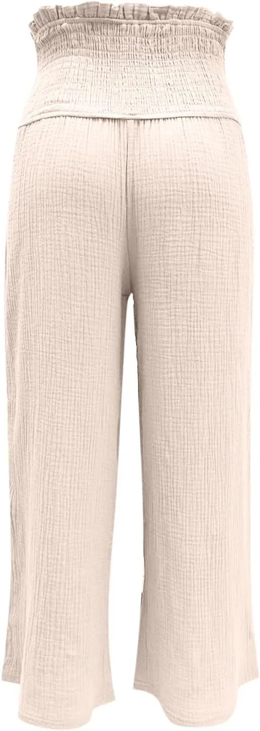 Wide Leg Palazzo Pants for Women High Waisted Flowy Trousers Casual Loose Lounge Pant Summer Wide Leg Palazzo Capris