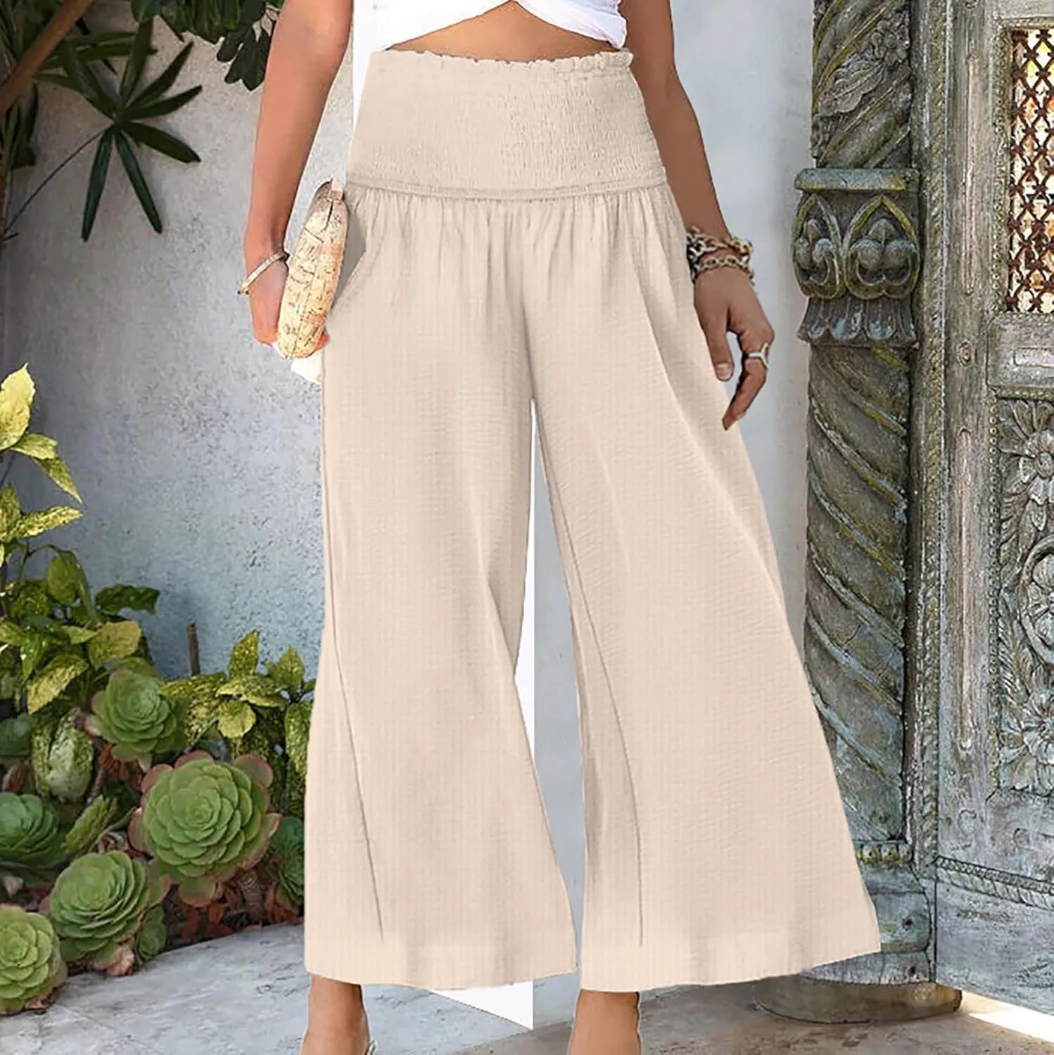 Wide Leg Palazzo Pants for Women High Waisted Flowy Trousers Casual Loose Lounge Pant Summer Wide Leg Palazzo Capris