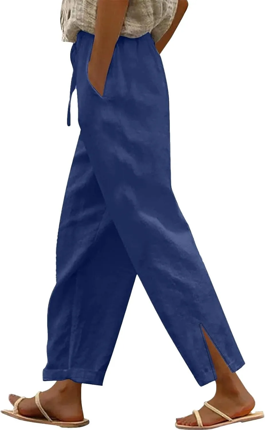 Women Linen Pants 2025 Wide Leg Casual Palazzo Pants Cotton Linen Lounge Beach Summer Pants with Pockets