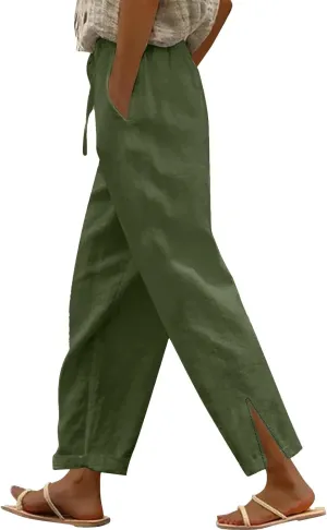 Women Linen Pants 2025 Wide Leg Casual Palazzo Pants Cotton Linen Lounge Beach Summer Pants with Pockets